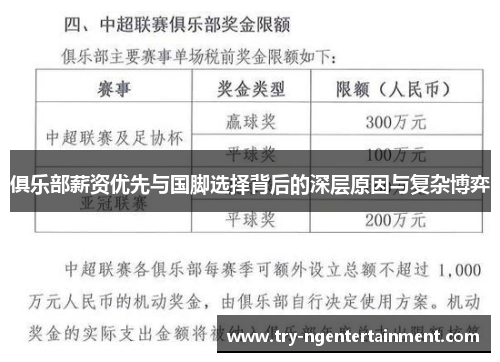 俱乐部薪资优先与国脚选择背后的深层原因与复杂博弈