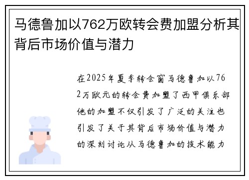 马德鲁加以762万欧转会费加盟分析其背后市场价值与潜力