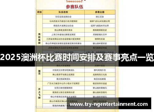 2025澳洲杯比赛时间安排及赛事亮点一览 2025澳洲杯比赛时间安排及赛事亮点一览
